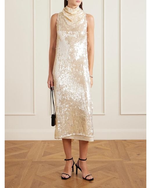 Altuzarra White Noor Draped Sequined Chiffon Midi Dress