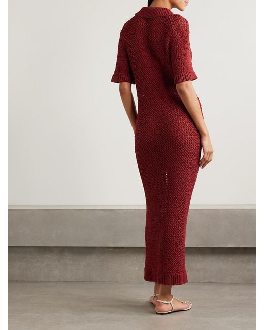LIBEROWE Red Open-Knit Organic Cotton-Blend Maxi Dress