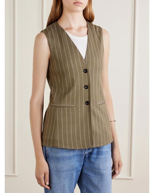 Max Mara Green Pinstriped Twill Vest