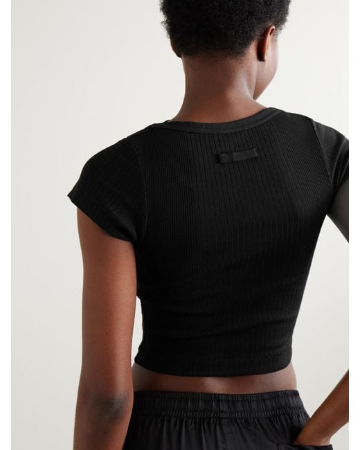 Jean Paul Gaultier Black Verkürztes T-Shirt Aus Gerippter Baumwolle Mit Applikation