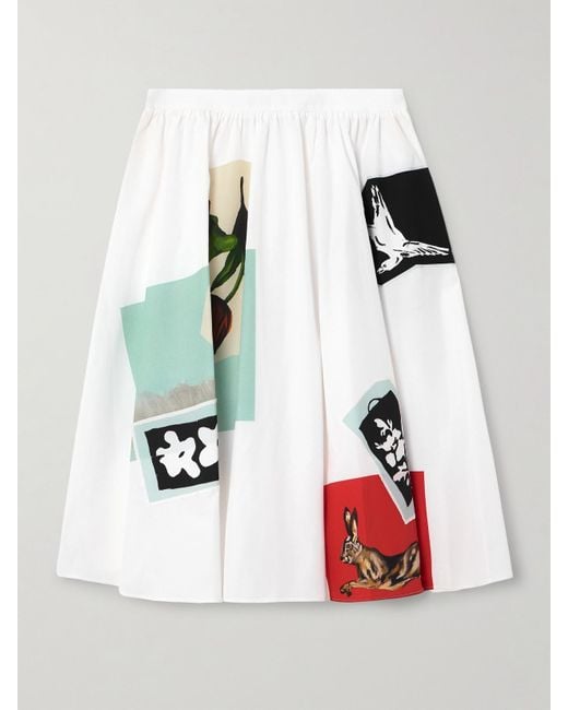 Jupe Midi En Popeline De Coton Imprimée À Fronces Marni en coloris Red