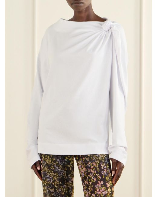 Dries Van Noten White Gathered Cotton-Jersey T-Shirt
