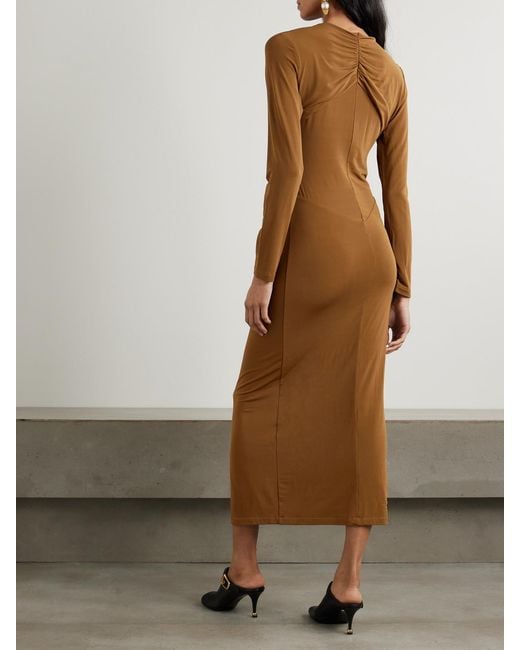 Isabel Marant Natural Evelina Asymmetric Knotted Stretch-Jersey Midi Dress