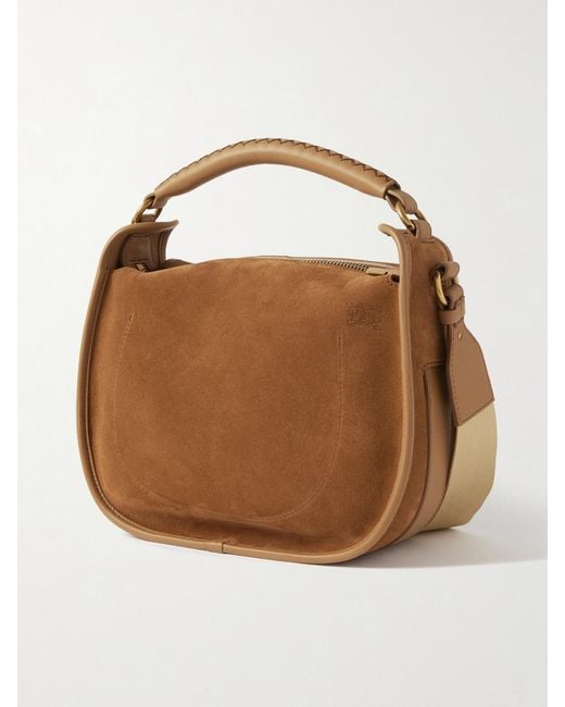 Burberry Small Leather-Trimmed Suede Shoulder Bag in Brown | Lyst