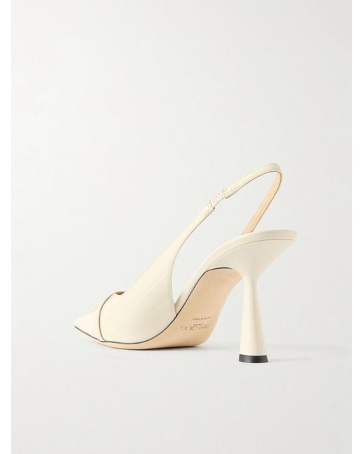 Jimmy Choo Natural Amita 85 Embellished Patent-Leather Slingback Pumps