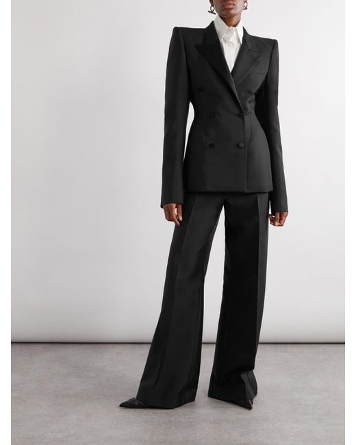 Alexander McQueen Black Doppelreihiger Blazer Aus Einer Woll-Mohairmischung Mit Seidensatinbesätzen