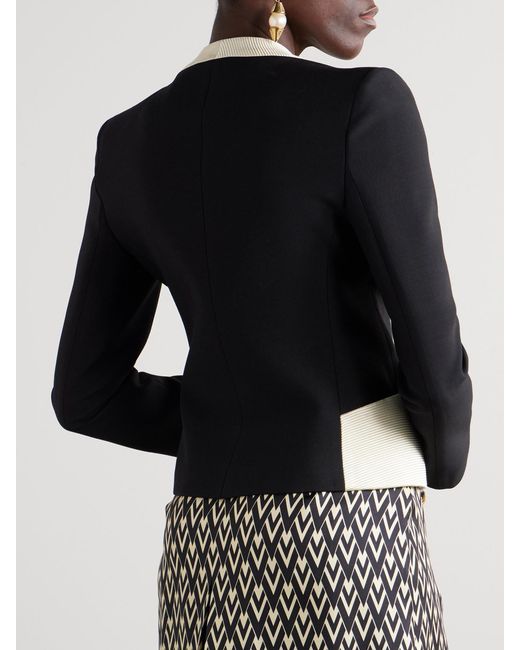 Valentino Garavani Black Bow-Embellished Ribbed Cotton-Blend And Wool And Silk-Blend Crepe Jacket