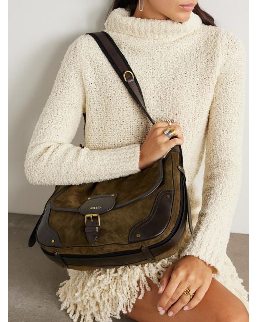 Isabel Marant Green Sierra Schultertasche Aus Veloursleder Mit Lederbesätzen