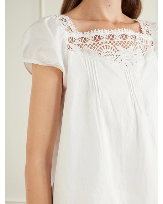 Posse White Veda Broderie Anglaise-Trimmed Organic Cotton-Poplin Top