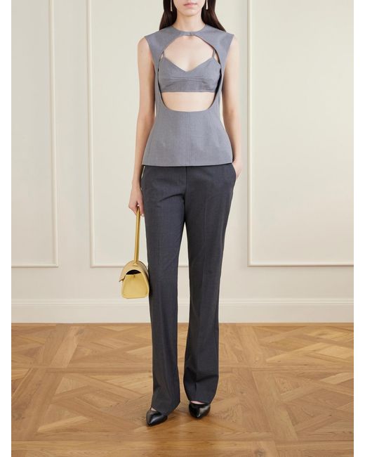 Jil Sander Gray Cut-Out Layered Wool Blouse