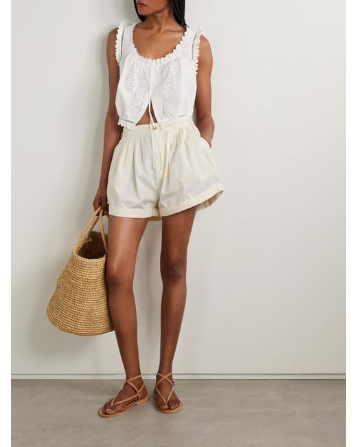 Doen Natural Paige Pleated Organic Cotton-Poplin Shorts