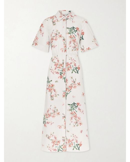 Erdem White Floral-Print Cotton-Poplin Midi Dress