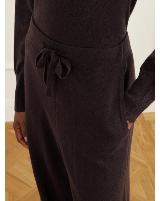 LeKasha Black Suria Ribbed Organic Cashmere Wide-Leg Pants