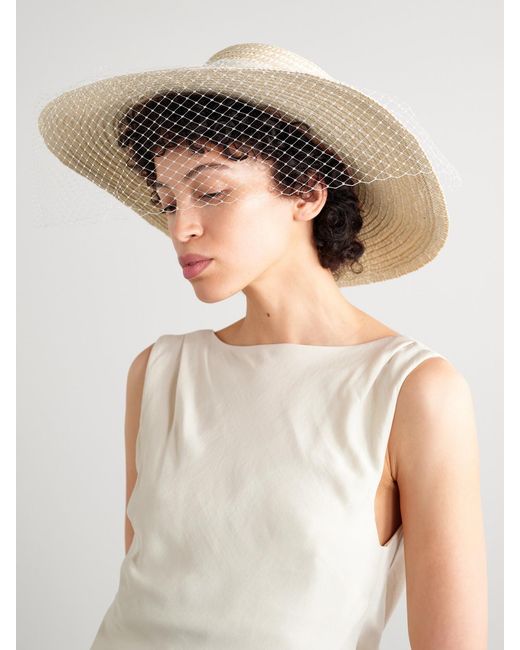 Eugenia Kim Natural Ingrid Grosgrain And Fishnet-Trimmed Straw Hat