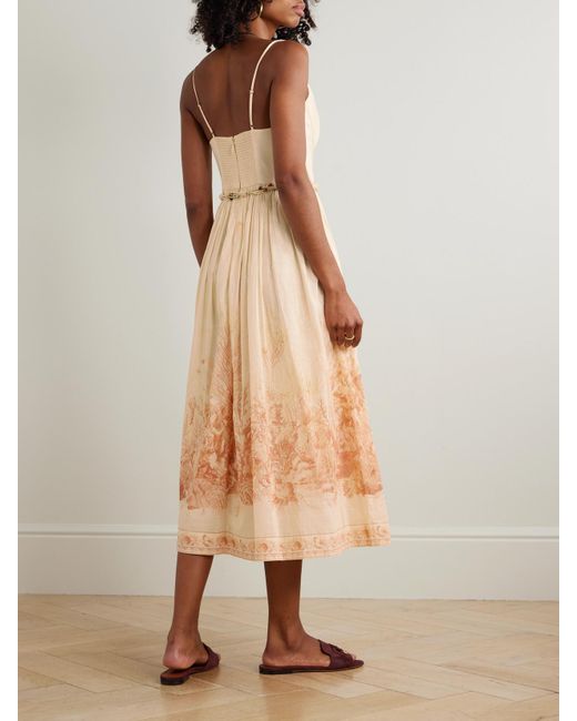 Zimmermann Natural Wanderlust Gathered Printed Cotton-Voile Midi Dress