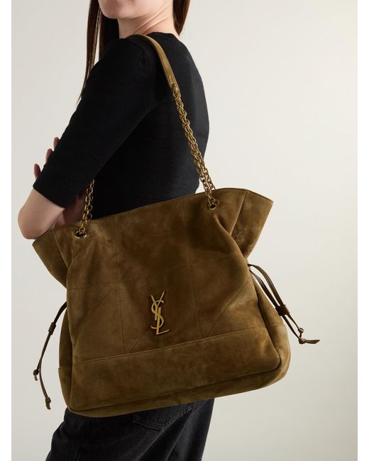Saint Laurent Natural Jamie Shopping Quilted Suede Shoulder Bag