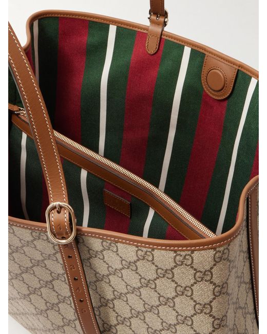 Gucci Natural Gg Emblem Leather-Trimmed Printed Coated-Canvas Tote
