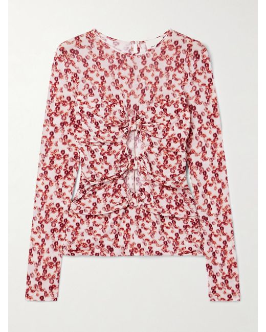 Isabel Marant Red Gladice Oberteil Aus Stretch-Jersey Mit Blumenprint, Raffungen Und Cut-Outs