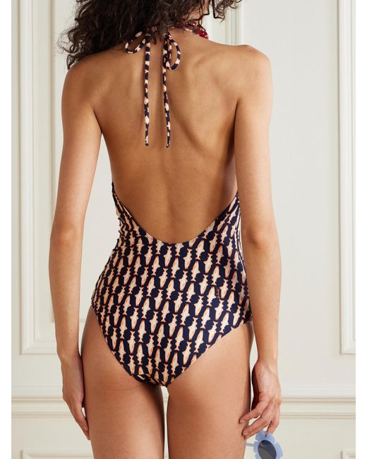 LaDoubleJ White Printed Halterneck Swimsuit