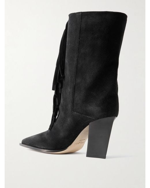 Jimmy Choo Black Hart 85 Kniehohe Stiefel Aus Veloursleder Mit Fransen