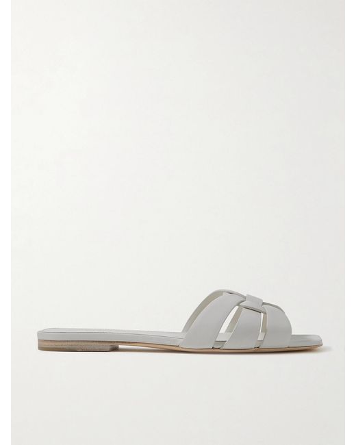 Saint Laurent White Tribute Woven Leather Slides