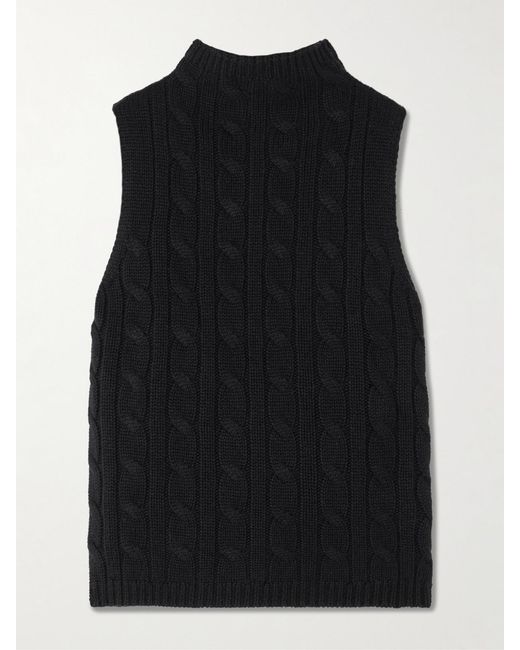 arch4 Black Cassie Cable-Knit Silk And Organic Cashmere-Blend Tank
