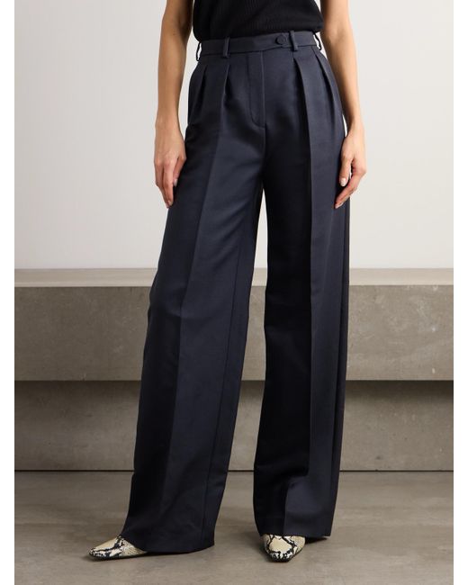 Pantalon Large En Laine Et Soie Mélangées À Plis Devin Loro Piana en coloris Blue