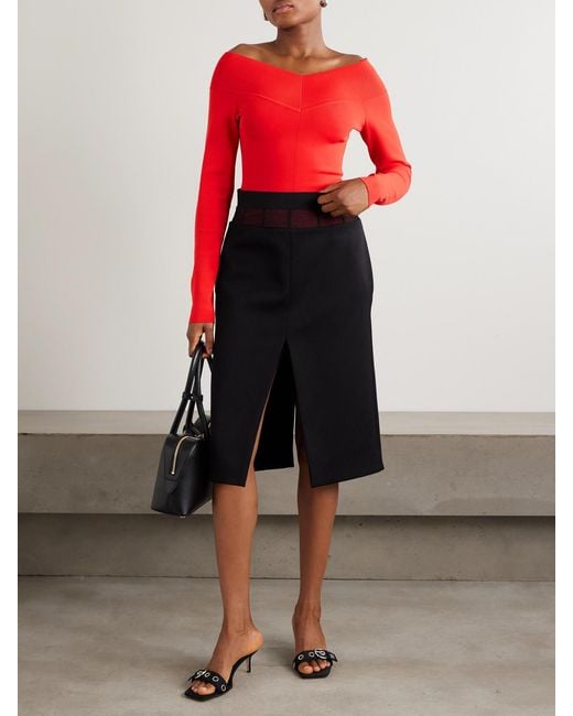 Stella McCartney Red Bardot Off-The-Shoulder Paneled Jersey Top