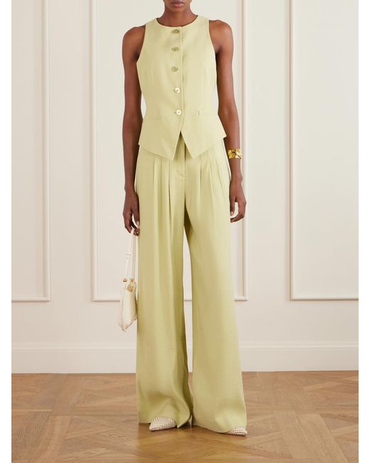 Veronica Beard Yellow Hoyt Linen-Blend Twill Wide-Leg Pants