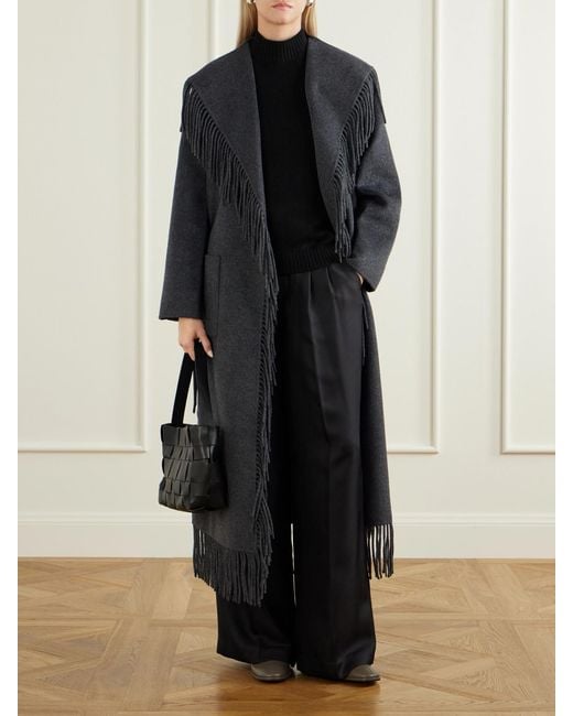 Jonathan Simkhai Black Carrie Fringed Wool-Blend Coat