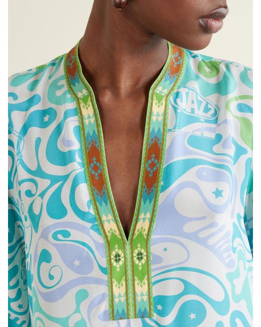 Emporio Sirenuse Blue Jenna Printed Silk Coverup
