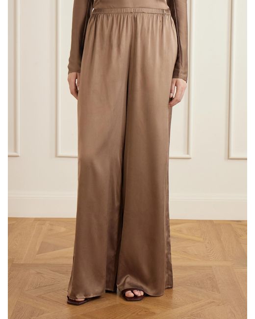Ruohan Brown Silk-Blend Wide-Leg Pants