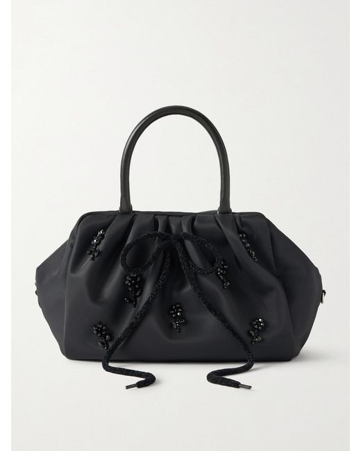Simone Rocha Black Leather-Trimmed Embellished Shell Tote