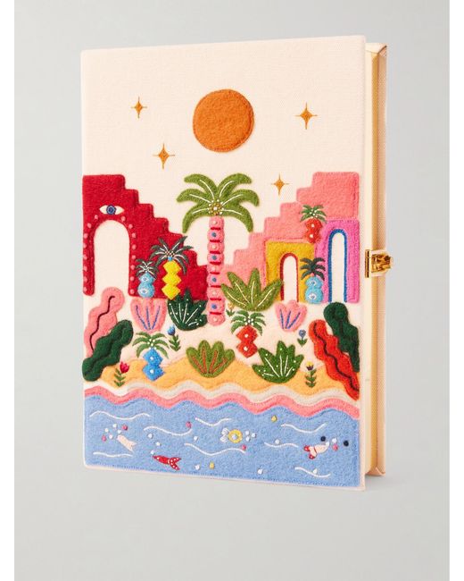 Olympia Le-Tan Blue Tropic Vibes Embroidered Appliquéd Cotton, Wool And Silk-Blend Canvas Clutch