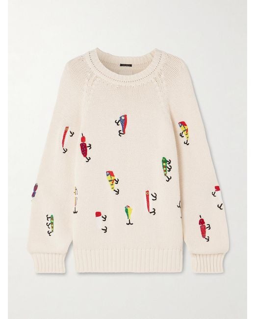 Mother Natural The Raglan Embroidered Cotton Sweater