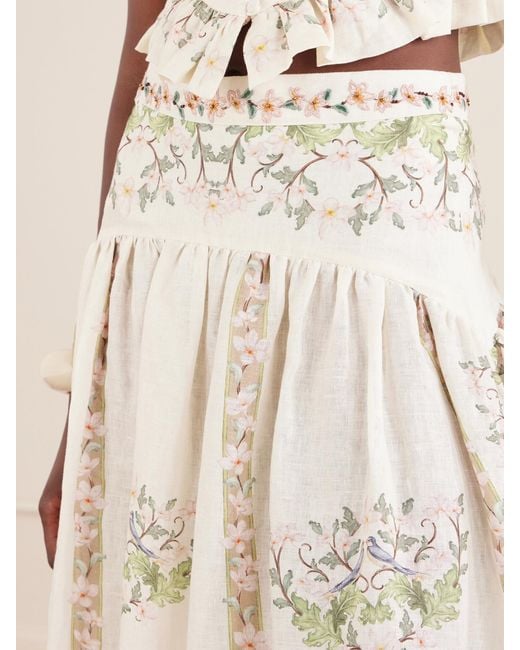Agua Bendita Natural Curua Anhelo Floral Linen Midi Skirt