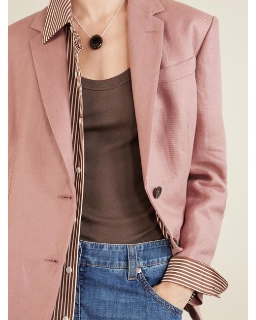Brunello Cucinelli Pink Single-Breasted Linen-Twill Blazer