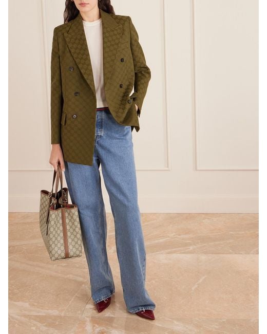 Gucci Natural Gg Emblem Leather-Trimmed Printed Coated-Canvas Tote