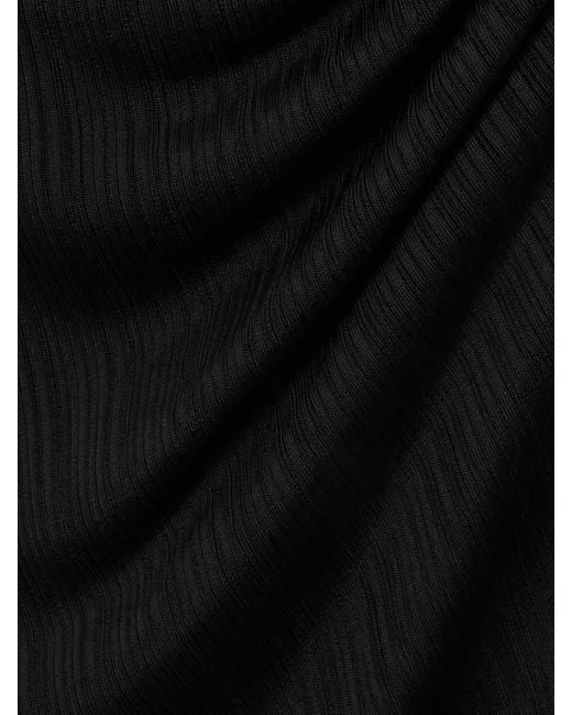Alaïa Black One-Shoulder Draped Pointelle-Knit Maxi Dress