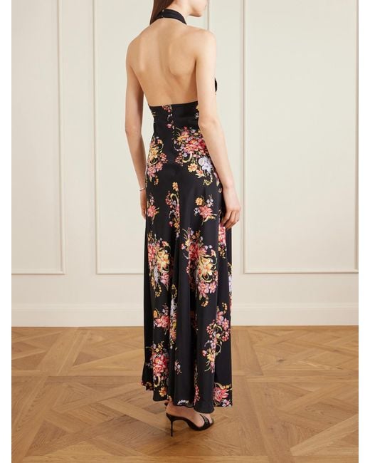 Rodarte White Floral-Print Silk-Crepe Halterneck Gown