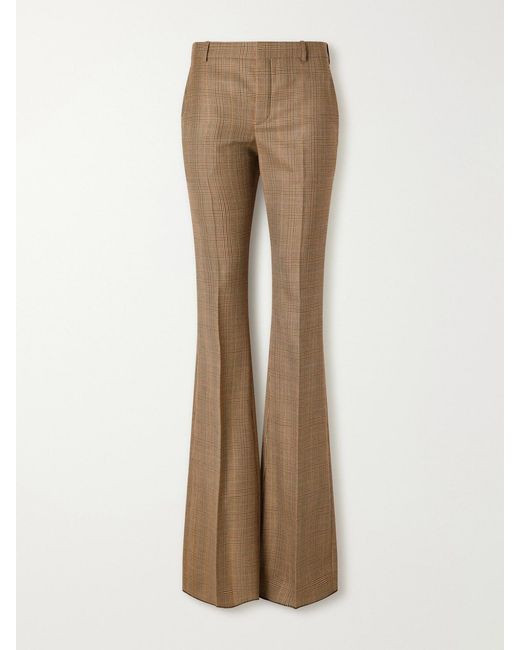 Saint Laurent Natural Prince Of Wales Virgin Wool Flared Pants