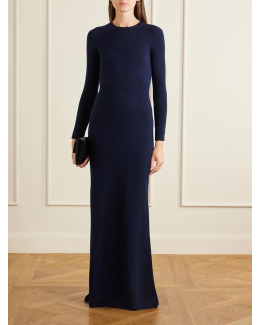 Tom Ford Blue Cashmere And Cotton-Blend Knitted Maxi Dress