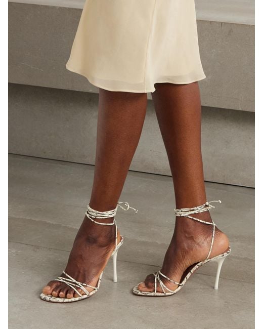 AMINA MUADDI Natural Lori Lace-Up Snake-Effect Leather Sandals
