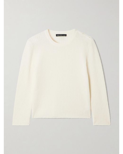 James Perse Natural Cropped Ribbed Brushed Wool-Blend Sweater