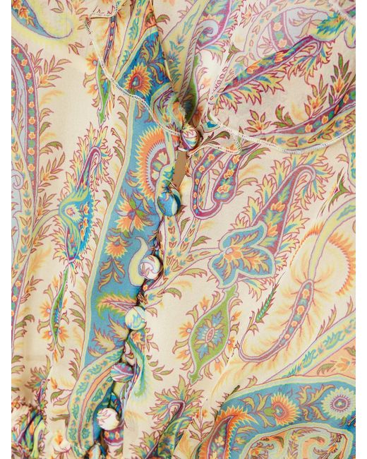 Etro Natural Ruffled Paisley-Print Silk-Chiffon Peplum Blouse