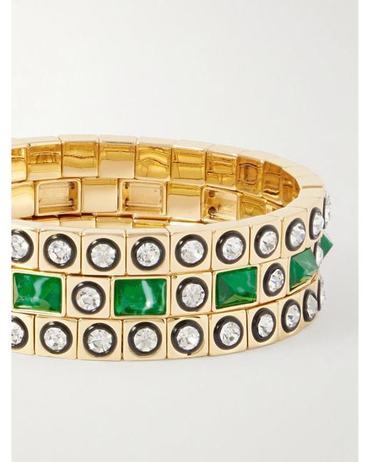 Roxanne Assoulin Metallic The Duchesse Set Aus Drei Goldfarbenen Armbändern Mit Cubic Zirkonia Und Emaille