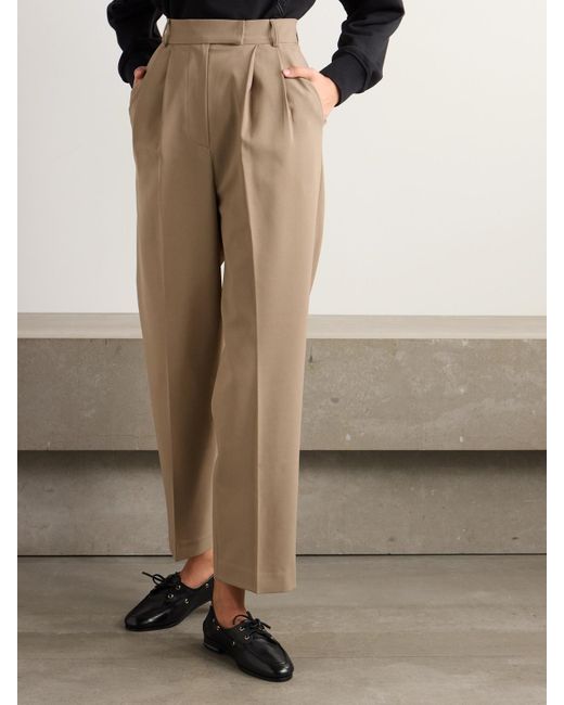 Frankie Shop Natural Bea Pleated Crepe Tapered-Leg Pants