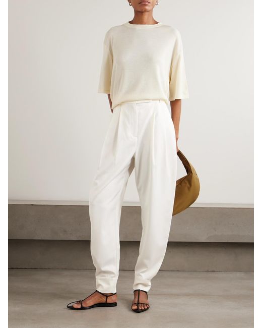 Rohe White Wool-Blend Twill Wide-Leg Pants