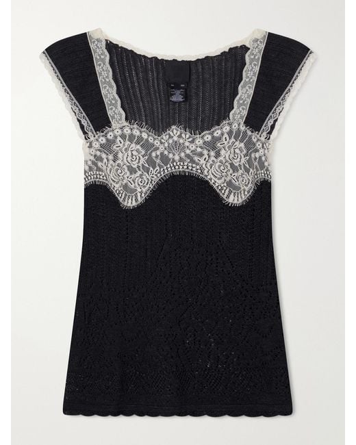 Anna Sui Black Lace-Trimmed Jersey Cami