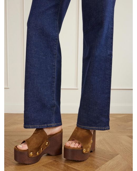 Gianvito Rossi Brown Ardèa 60 Studded Suede Platform Wedge Mules